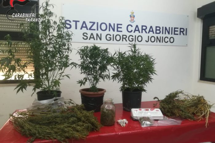 San Giorgio Jonico: produce droga in casa, arrestato dai Carabinieri