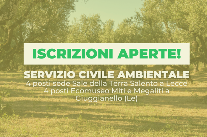 Servizio civile ambientale: 8 posti disponibili in salento